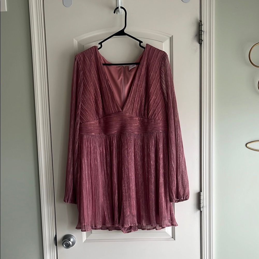 Pink Lily Pink Ruched A-line Jumpsuit with Bishop Sleeves NWOT